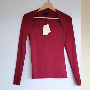 Ted Baker London Long Sleeve Ribbed Square Neck Top - Deep Red